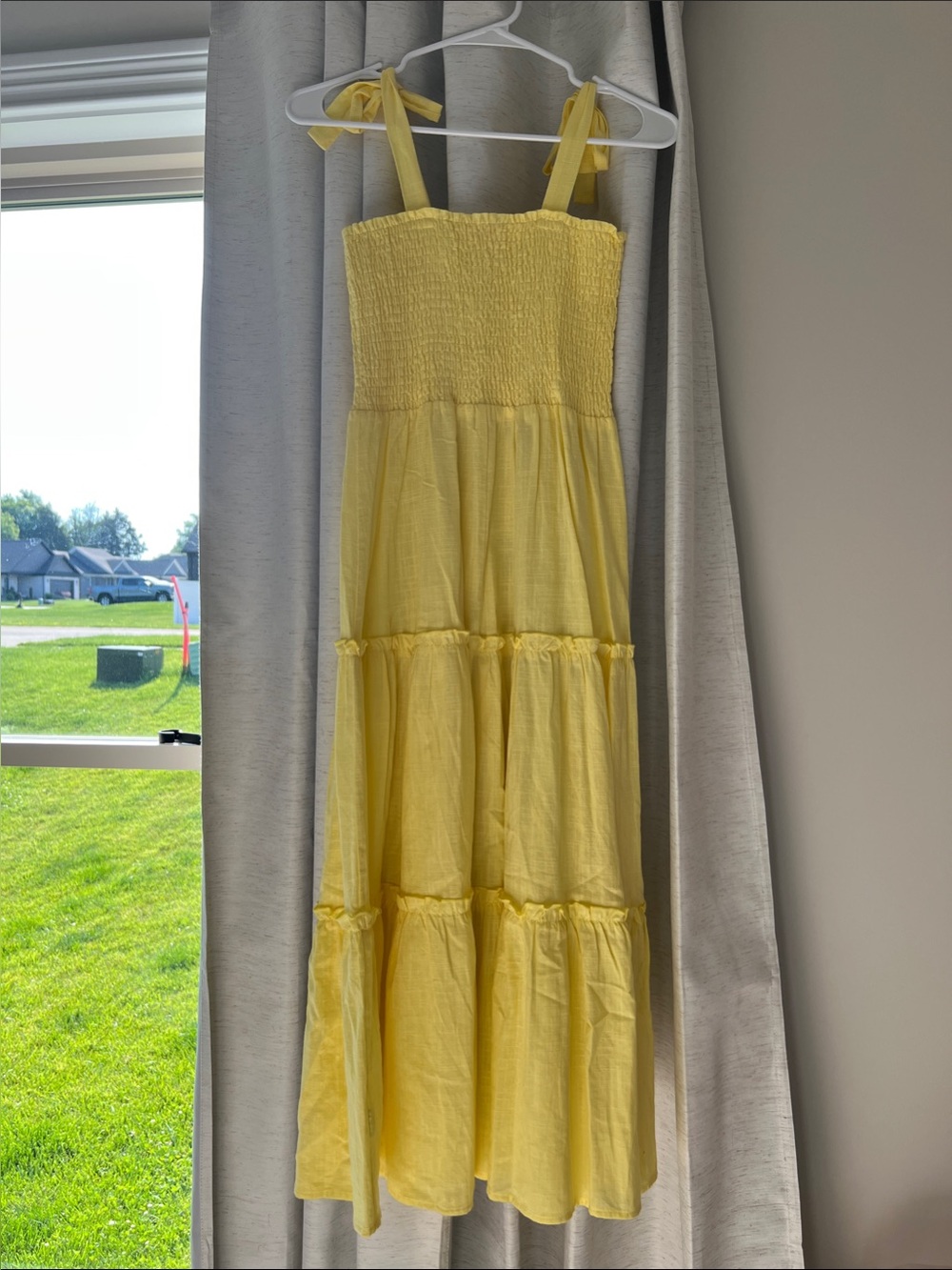 Pink Lily Yellow Tiered Smocked Maxi Dress
